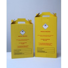 Cutie galbena, cu pictograma de “ Risc biologic “, pentru colectarea deseurilor infectioase rezultate din activitatea medicala, prevazuta cu sac de polietilena. 27 litri